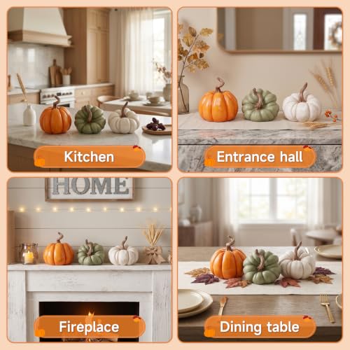 Fall Pumpkin Decor Set - Faux Ceramic Style 3 Pieces - Color-11