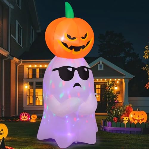 6.2 Ft Halloween Inflatable Ghost with Pumpkin and LEDs Outdoor Yard Decor