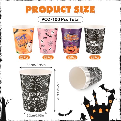 Halloween Ghost Paper Cups 9 oz - 100 Pack for Parties & Events