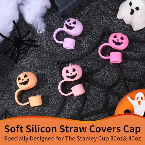 Halloween Pumpkin Silicone Straw Cover Cap - Grimace Pumpkin Variation, Reusable Drink Protector