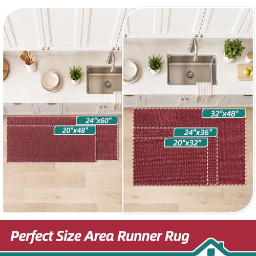 Kitchen Rugs 24x36 Inch Non-Slip Floor Mat - Red, Absorbent & Durable