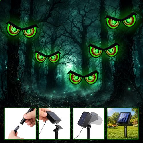 Green Halloween Eye Lights - Solar Spooky Eye Decorations, 5 Pack
