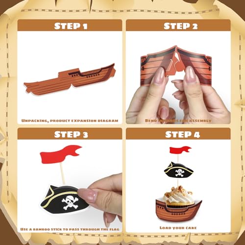 Pirate Cupcake Toppers Set - 108 pcs Nautical Cake Decorations for Kids Birthday & Halloween