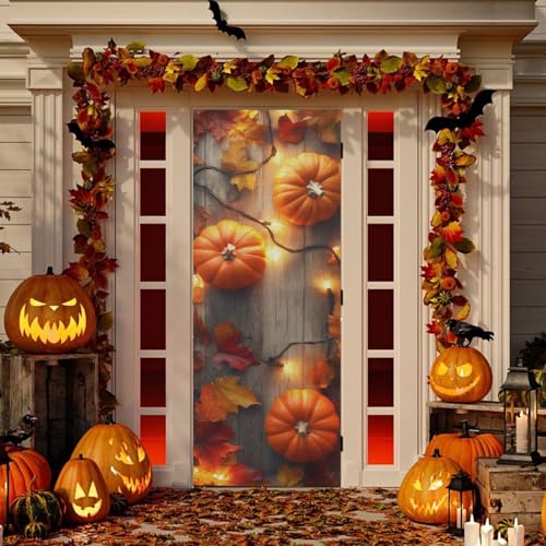Thanksgiving Pumpkin Door Cover - Stretch Fabric Porch Decor, 35 x 79 Inches Variation of THIS listing