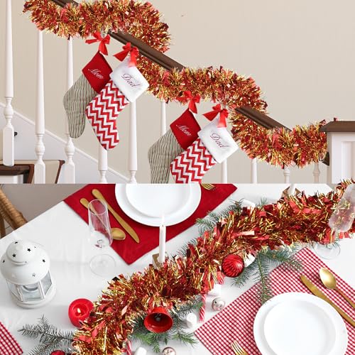 Red and Gold Christmas Tinsel Garland 49.2Ft for Holiday Decorations