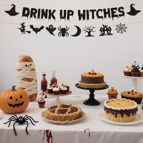 Halloween Witch Banner Garland - 2Pcs Glitter Black Witch Party Decorations with Variation: Black