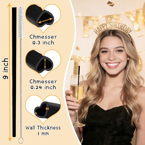 Reusable Black Heart-Shaped Drinking Straws for Parties & Celebrations