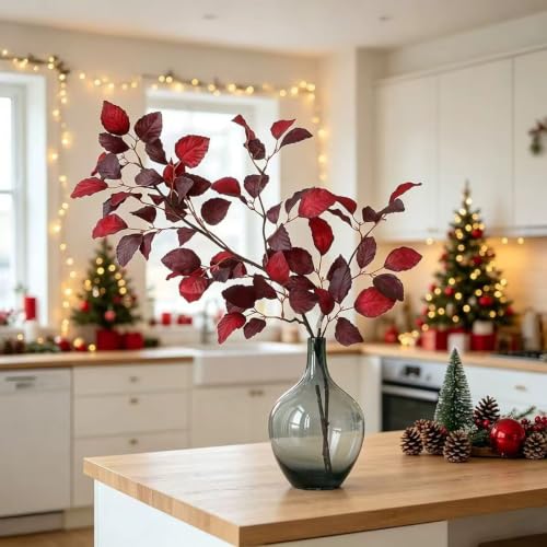Fall Eucalyptus Stems Artificial 39 Inch - Amaranth Leaves, Pack of 3
