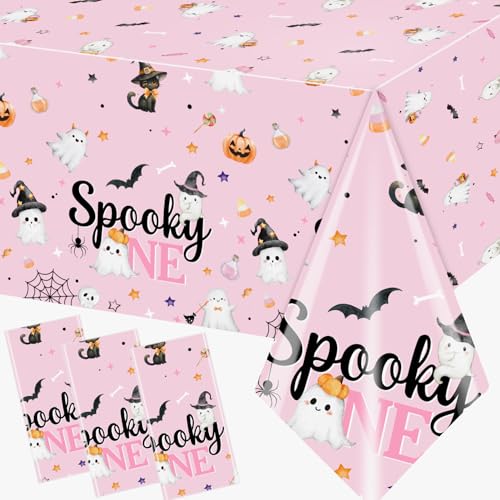 Pink Halloween First Birthday Tablecloth Set - Spooky One Decorations for Girl