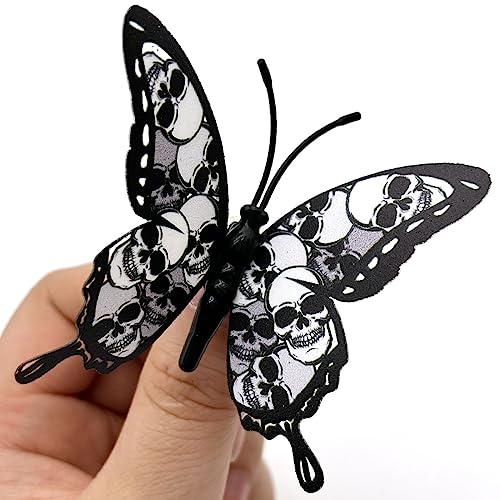 Halloween Butterfly Wall Sticker with Skull Design - Black 3D Decorations, 24 Pcs