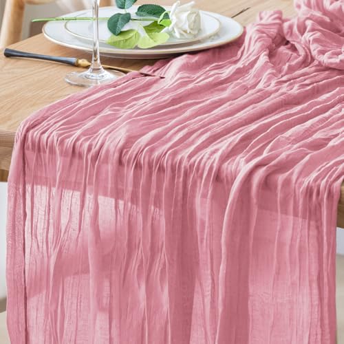 Pink Cheesecloth Table Runner 10ft Boho Rustic Sheer for Weddings & Events - 1 Pack