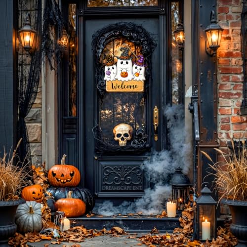 Halloween Wooden Door Sign Cute Ghosts Welcome Plaque Decor