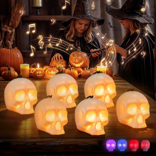 White Halloween Skull Light with Music & 5 Lighting Modes - 6 Pack