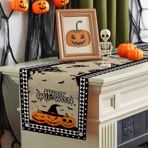 Halloween Table Runner 13x90 Inch Haunted House Pumpkin Decor for Festive Dining