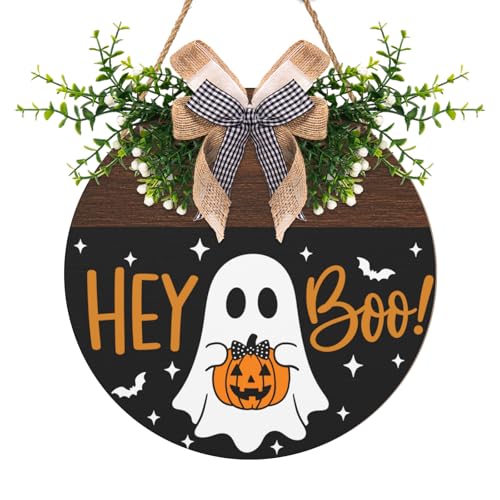 Halloween Door Sign Outdoor Decor Ghost Pumpkin Wreath - Hey Boo Variation