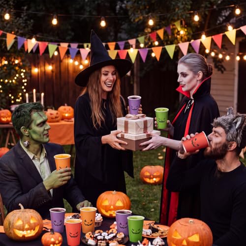120 Pcs Halloween Pumpkin Paper Cups - 12 oz Disposable Party Cups with Smile Faces - Variation of THIS listing