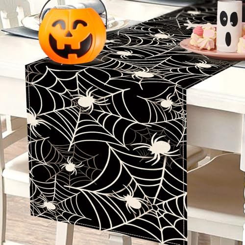 Halloween Spider Web Table Runner 13x108 Inches Black White Cobweb Decor Variation of THIS listing