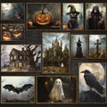 Gothic Halloween Wall Art Set - 12 Retro Spooky Posters for Home Decor