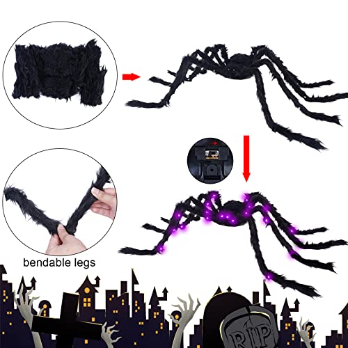 Halloween Spider Decorations Light Up 4ft Giant Spiders - Black & Purple (2 Pack) - HalloweenB
