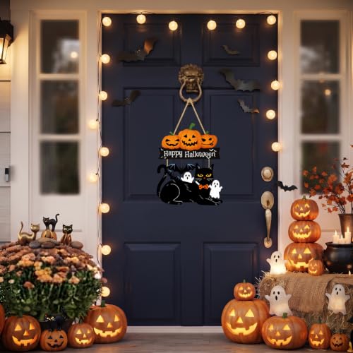 Halloween Ghost Wood Door Sign - Spooky Wreath Wall Decor - Sivgrrme