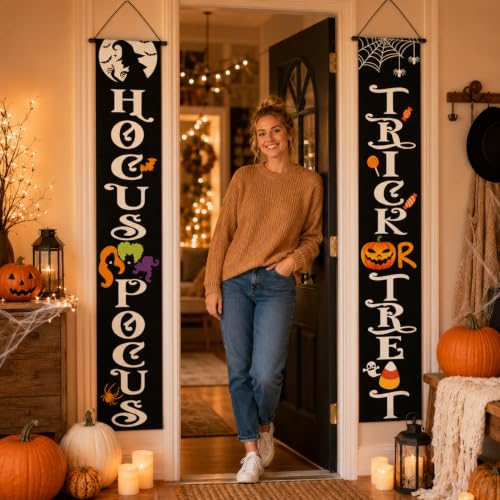 Halloween Door Banner Set - Outdoor Trick or Treat Decorations, 2 Pieces