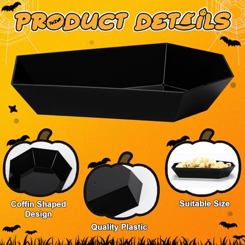 Halloween Candy Bowls Set - 24 Black Coffin-Shaped Plastic Serving Trays