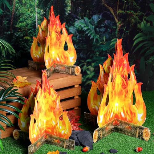 Fake Fire Cardboard Campfire Set - 11.8 Inch & 15.8 Inch, Gold Orange, Reusable Decor