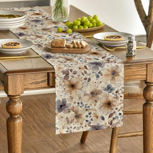 13x120 Inch Spring Poppy Floral Table Runner - Seasonal Kitchen Decor Brown