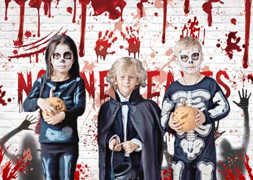 No One Leaves Halloween Wall Backdrop 7x5ft - Bloody Brick Wall Scene - Variation of THIS listing