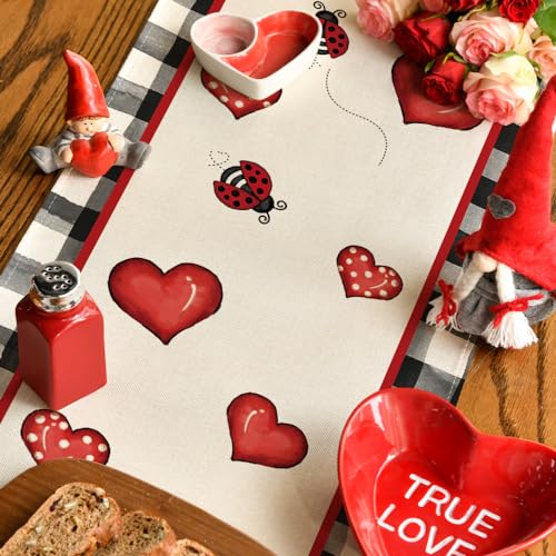Buffalo Plaid Gnome Valentine's Day Table Runner 13x72 Inch - Black White