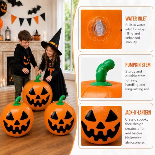 16 Pack Halloween Pumpkin Pool Floats - Inflatable Jack O Lantern Beach Balls