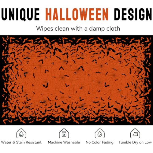 Halloween Spider Web Bat Tablecloth 60x102 Inch Rectangular Spooky Decor - Variation of Halloween-spider Web / 102 Inch x 60 Inch