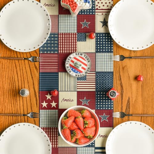 Fourth of July Table Runner 13x120 Inch - Patriotic Stars and Stripes Decor for Kitchen & Dining