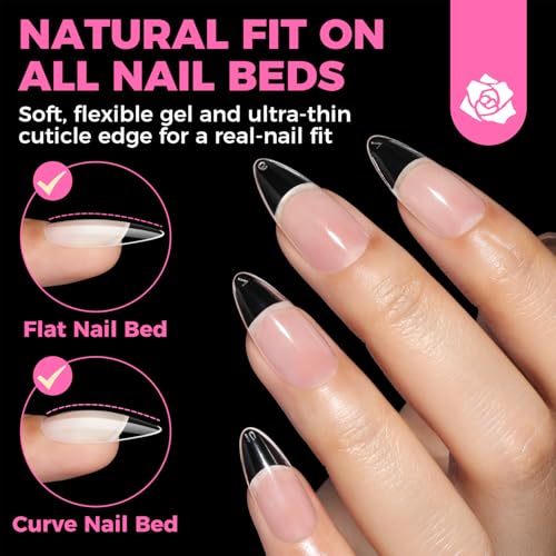 Almond Gel Nail Tips 504PCS - Pre-Etched Clear Fake Nails Set, A2 Medium Almond Variation