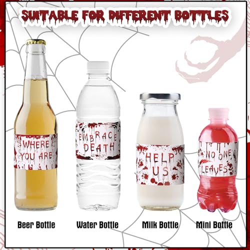 Halloween Bloody Handprint Water Bottle Labels Waterproof Party Decor Set - 48 Pcs