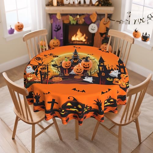 Hexagram Halloween Round Tablecloth 60 Inches Pumpkin Ghost Decor Variation of THIS listing