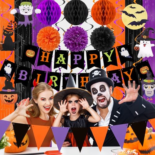 Halloween Birthday Party Decorations Set with Banner, Balloons & More