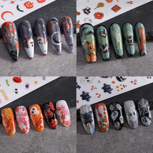 Halloween Nail Art Stickers 18 Sheets 3D Glitter Ghost Pumpkin Spider Web