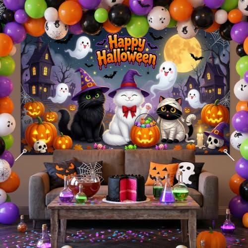 Mocsicka Cute Boo Cats Halloween Backdrop Banner 6x3.6ft for Kids Party