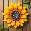 12 Inch Metal Sunflower Wall Decor with Rhinestone Center - Outdoor & Indoor Floral Hanging Art