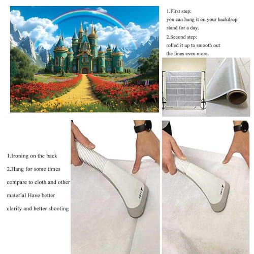 CINRAY 8x6FT Rainbow Floral Castle Backdrop for Baby Shower & Party Decorations
