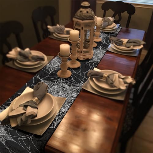 Halloween Spider Web Table Runner 13x48 Inch - Fall Burlap Decor - PROCIDA