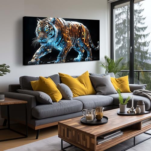 Ouzzlie Animal Wall Art Poster - Blue Tiger Canvas Wall Decor 24x48