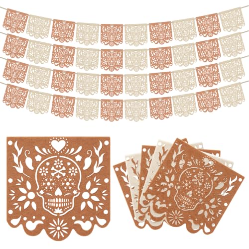 4 Pcs Dia De Los Muertos Felt Papel Picado Banners - 40 Feet