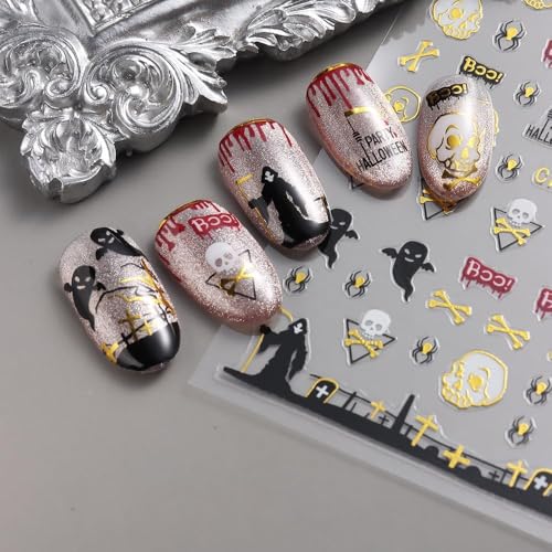Halloween Nail Stickers Spider Web Gold Deco Fall Style 4 - Self-Adhesive Manicure Supplies