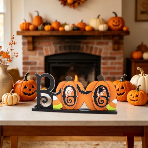 Halloween BOO Wooden Table Sign Decoration for Mantel Shelf Desk - Pumpkin BOO Variation