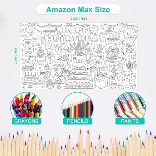 Giant Birthday Coloring Tablecloth - Kids Arts & Crafts Activity Banner Variation: Birthday