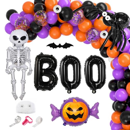 Halloween Balloons Garland Arch Kit - 129pcs Black Orange Purple Decor Set