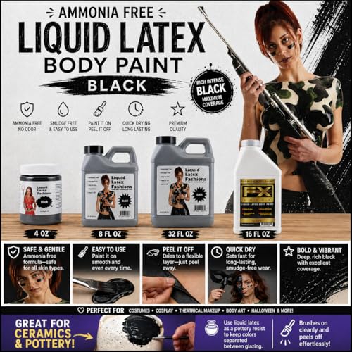 Liquid Latex Body Paint - Black, Ammonia-Free, Easy Removal for Cosplay & Makeup