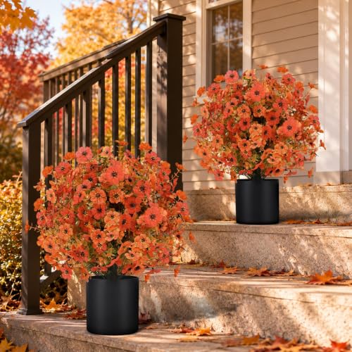 Artificial Fall Flowers in Pot - Orange Mix, 24 Inch Outdoor Decor - 2 Pack